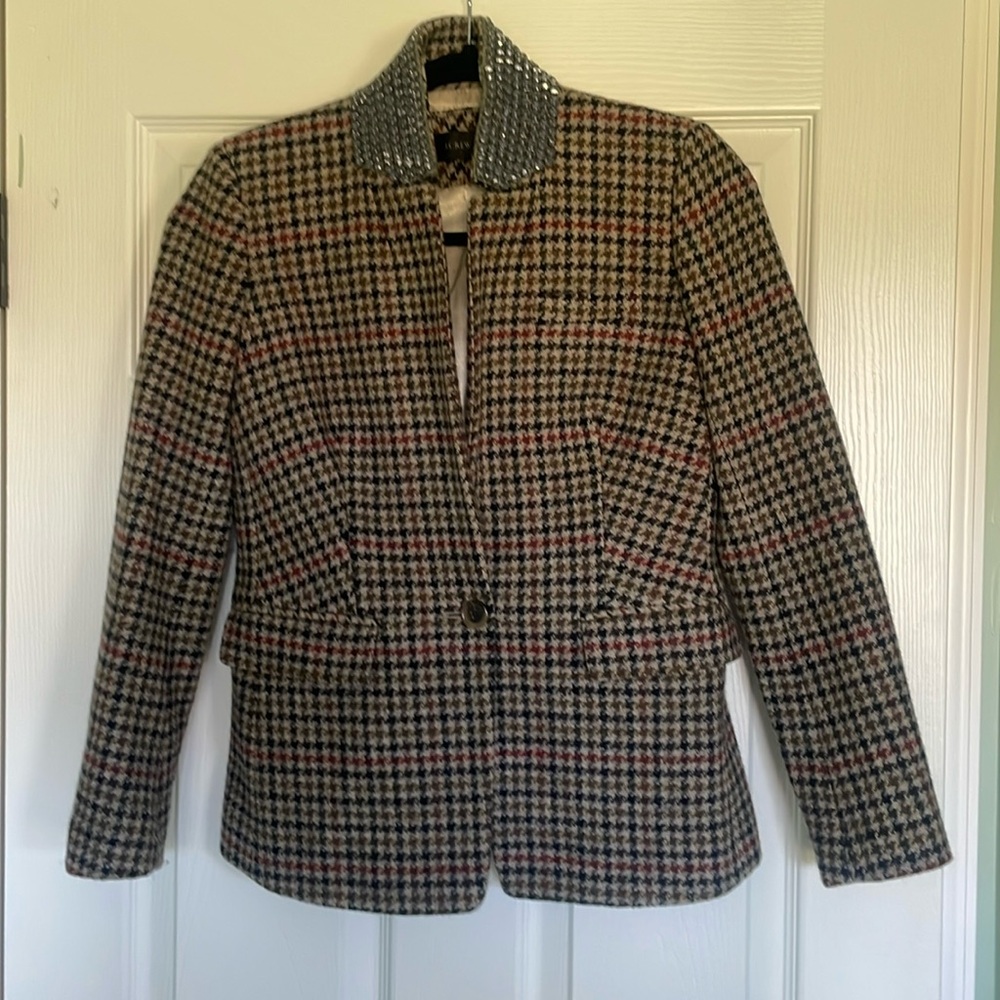 J. Crew Jeweled Collar herringbone blazer